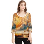 Nature Storm Painting Chiffon Quarter Sleeve Blouse