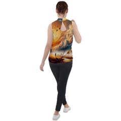 Mock Neck Chiffon Sleeveless Top 