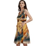 Nature Storm Painting Sleeveless V-Neck Skater Dress with Pockets