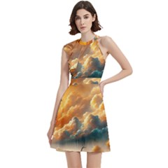 Cocktail Party Halter Sleeveless Dress With Pockets 
