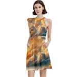 Nature Storm Painting Cocktail Party Halter Sleeveless Dress With Pockets