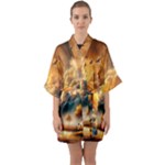 Nature Storm Painting Half Sleeve Satin Kimono 