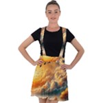 Nature Storm Painting Velvet Suspender Skater Skirt