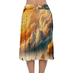 Velvet Flared Midi Skirt 