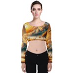 Nature Storm Painting Velvet Long Sleeve Crop Top