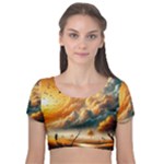 Nature Storm Painting Velvet Short Sleeve Crop Top 