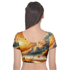 Velvet Short Sleeve Crop Top  