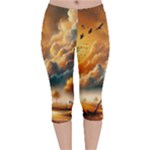 Nature Storm Painting Velvet Capri Leggings 