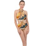 Nature Storm Painting Halter Side Cut Swimsuit