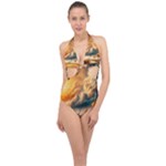 Nature Storm Painting Halter Front Plunge Swimsuit