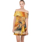 Nature Storm Painting Off Shoulder Chiffon Dress
