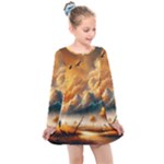 Nature Storm Painting Kids  Long Sleeve Dress
