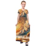 Nature Storm Painting Kids  Short Sleeve Maxi Dress