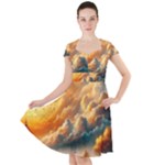 Nature Storm Painting Cap Sleeve Midi Dress With Pockets