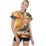 Nature Storm Painting Ruffle Collar Chiffon Blouse