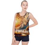 Nature Storm Painting Bubble Hem Chiffon Tank Top