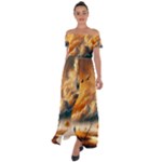 Nature Storm Painting Off Shoulder Open Front Chiffon Dress