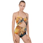 Nature Storm Painting Scallop Top Cut Out Swimsuit
