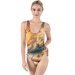 Nature Storm Painting High Leg Strappy Swimsuit