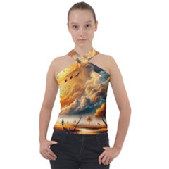 Cross Neck Velour Top 