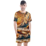 Nature Storm Painting Men s Mesh T-Shirt and Shorts Set