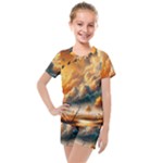 Nature Storm Painting Kids  Mesh T-Shirt and Shorts Set