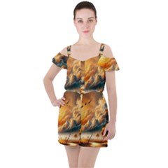 Ruffle Cut Out Chiffon Playsuit 