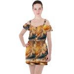Nature Storm Painting Ruffle Cut Out Chiffon Playsuit