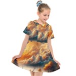 Nature Storm Painting Kids  Short Sleeve Shirt Dress