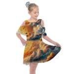 Nature Storm Painting Kids  Shoulder Cutout Chiffon Dress