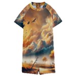 Nature Storm Painting Kids  Boyleg Half Suit Swimwear