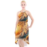 Nature Storm Painting High-Low Halter Chiffon Dress 
