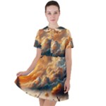 Nature Storm Painting Short Sleeve Shoulder Cut Out Dress 