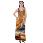 Nature Storm Painting Sleeveless Velour Maxi Dress