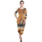 Nature Storm Painting Quarter Sleeve Midi Velour Bodycon Dress