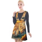Nature Storm Painting Plunge Pinafore Velour Dress