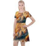 Nature Storm Painting Cap Sleeve Velour Dress 