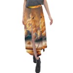 Nature Storm Painting Velour Split Maxi Skirt