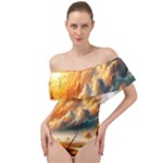 Nature Storm Painting Off Shoulder Velour Bodysuit 