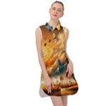 Nature Storm Painting Sleeveless Shirt Dress