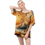 Nature Storm Painting Oversized Chiffon Top