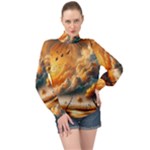 Nature Storm Painting High Neck Long Sleeve Chiffon Top