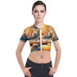 Nature Storm Painting Short Sleeve Cropped Jacket