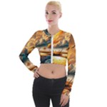 Nature Storm Painting Long Sleeve Cropped Velvet Jacket