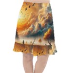 Nature Storm Painting Fishtail Chiffon Skirt