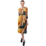 Nature Storm Painting Ruffle End Midi Chiffon Dress