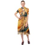 Nature Storm Painting Keyhole Neckline Chiffon Dress