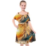 Nature Storm Painting Kids  Cut Out Shoulders Chiffon Dress