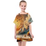 Nature Storm Painting Kids  One Piece Chiffon Dress