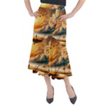 Nature Storm Painting Midi Mermaid Skirt